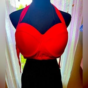 NWOT red pinup style cup bikini top plus XXL
